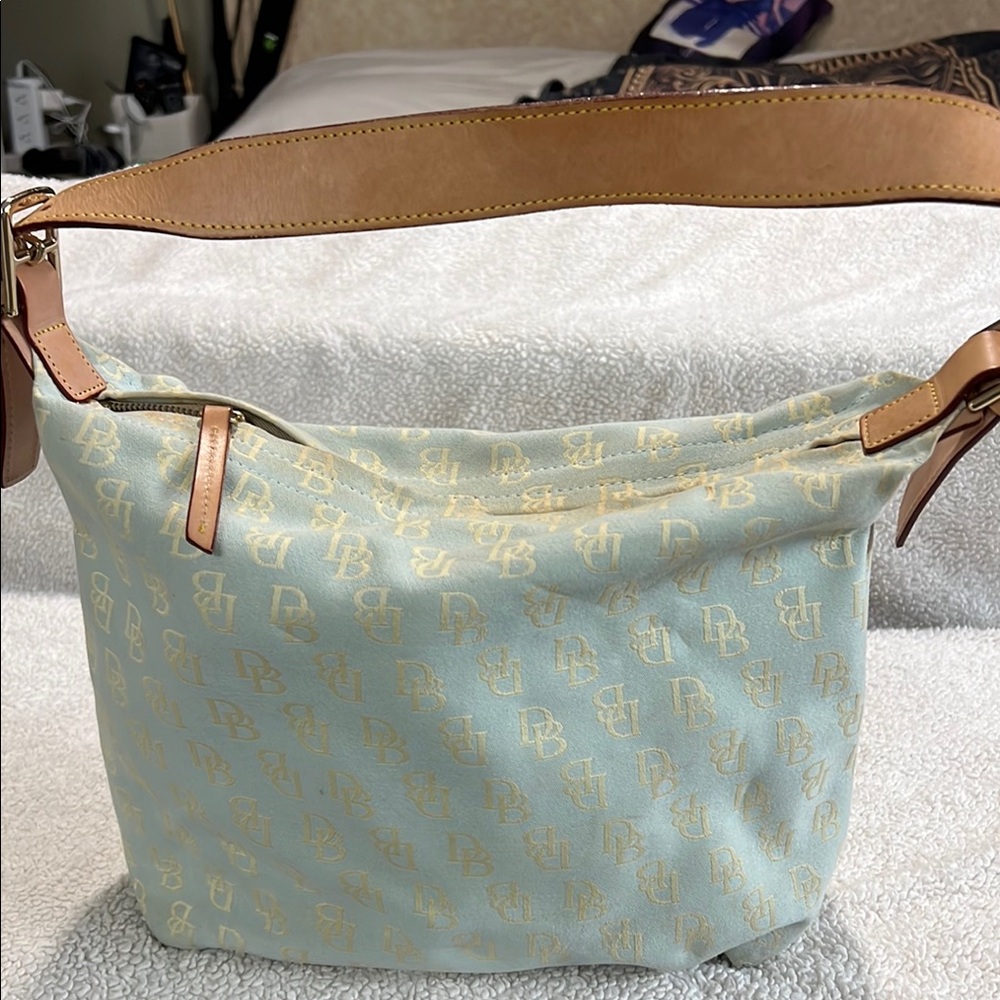 Dooney & Bourke Light Blue and Tan Logo Shoulder Bag